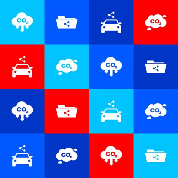Set Co2 Emissions Cloud Share Folder Car Sharing Icon Vector — Stock Vector