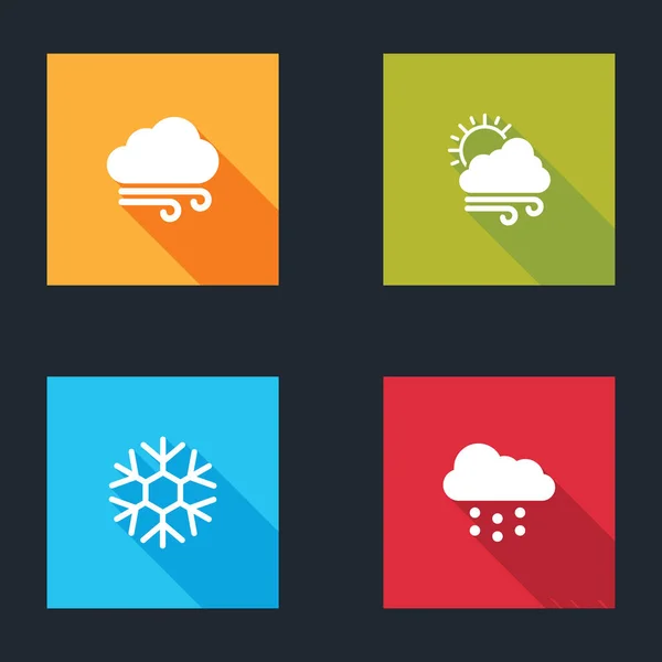 Set Windy Weather Snowflake Cloud Snow Icon Vector — Stock Vector