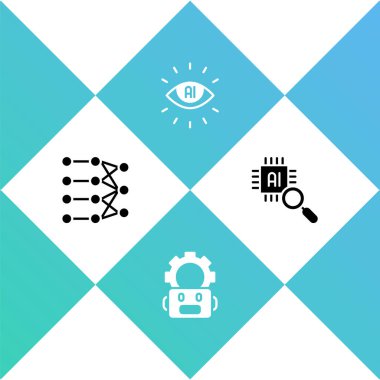 Sinirsel ağı, robot ayarlarını, yapay zeka yapay zekasını ve işlemci işlemci simgesini ayarla. Vektör