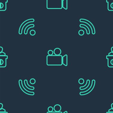 Hat Filmi ya da Video Kamerayı, Kablosuz Kablosuz Ağ ve Bilgi Masası 'nı sorunsuz bir şablona ayarla. Vektör.