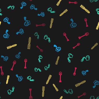 Hat sulama tenekesi, bahçe makasları ve kürekleri pürüzsüz desenlere ayarlayın. Vektör.