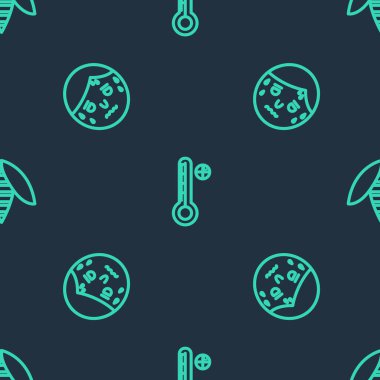 Tıbbi termometreyi ayarla, adam aşırı terliyor ve arı kusursuz desenli. Vektör.