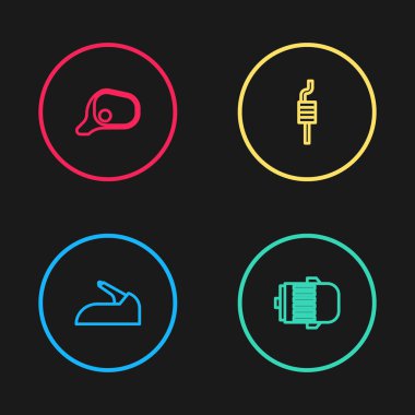 Araba el frenini, elektrik motorunu, susturucuyu ve ayna simgesini ayarla. Vektör.