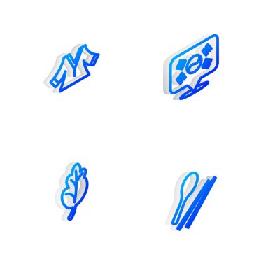 Isometric hattı konumunu Güney Kore, Kimono, Kimchi ve Yemek Çubukları simgesini ayarla. Vektör