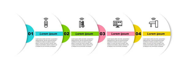 Set Line Slimme Afstandsbediening Thermometer Systeem Waterkraan Bedrijfsinfographic Sjabloon Vector — Stockvector