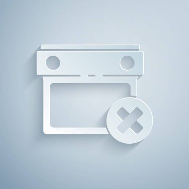 Kağıt kesimi Takvim tarihi silme simgesi gri arkaplanda izole edildi. Olay hatırlatma sembolü. Kağıt sanatı tarzı. Vektör.