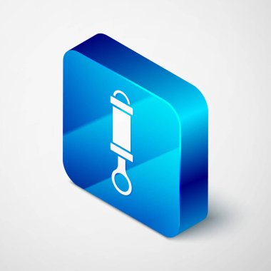 Isometric Shock emici simgesi gri arkaplanda izole edildi. Mavi kare düğme. Vektör.