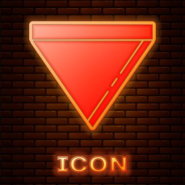 Parlayan neon kahve kağıdı filtresi ikonu tuğla duvar arkasında izole edilmiş. Vektör.
