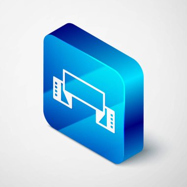 Isometric Geleneksel Ukrayna işlemeli havlu simgesi gri arka planda izole edildi. Mavi kare düğme. Vektör.