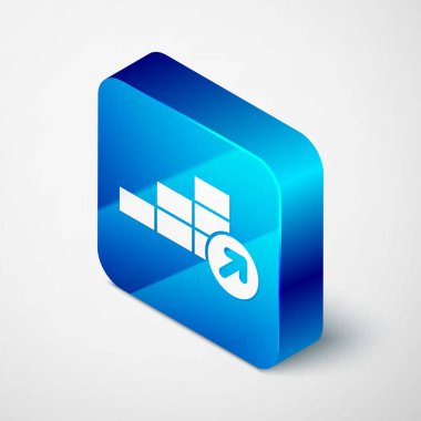 Gri arka planda Isometric Finansal büyüme ikonu izole edildi. Gelirleri arttırıyorum. Mavi kare düğme. Vektör.