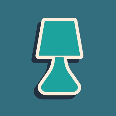 Yeşil masa lambası simgesi yeşil arkaplanda izole edildi. Masa lambası. Uzun gölge tarzı. Vektör