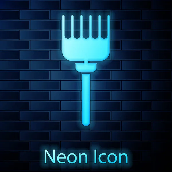 Glödande Neon Hårborste Ikon Isolerad Tegel Vägg Bakgrund Kamma Frisyren — Stock vektor