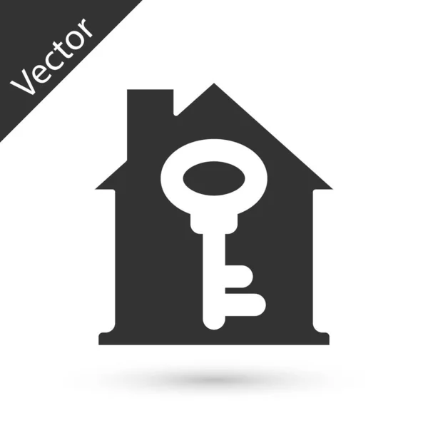 Casa Gris Con Icono Clave Aislado Sobre Fondo Blanco Concepto — Vector de stock