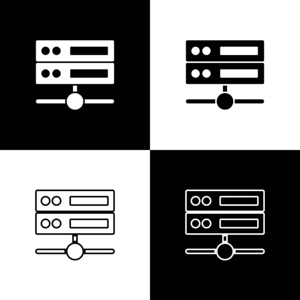 Set Server Data Web Hosting Pictogram Geïsoleerd Zwart Wit Achtergrond — Stockvector