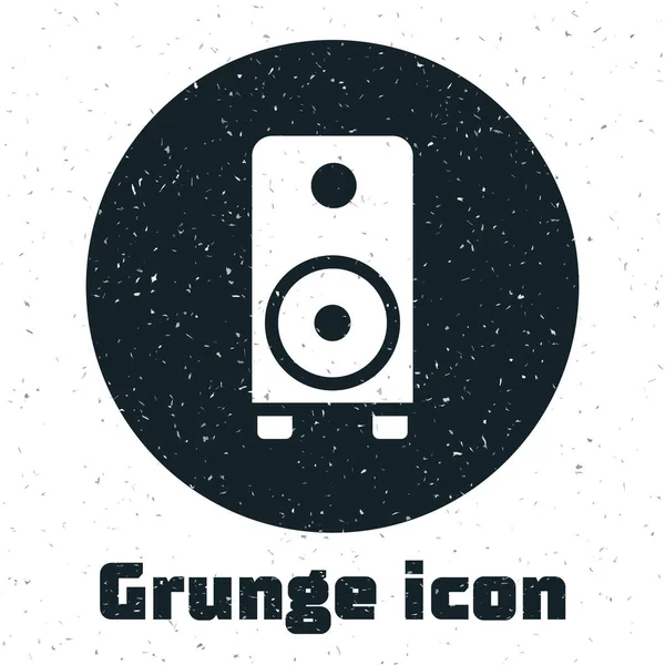 Grunge Stereo Luidspreker Pictogram Geïsoleerd Witte Achtergrond Geluidssysteemluidsprekers Muziek Icoon — Stockvector
