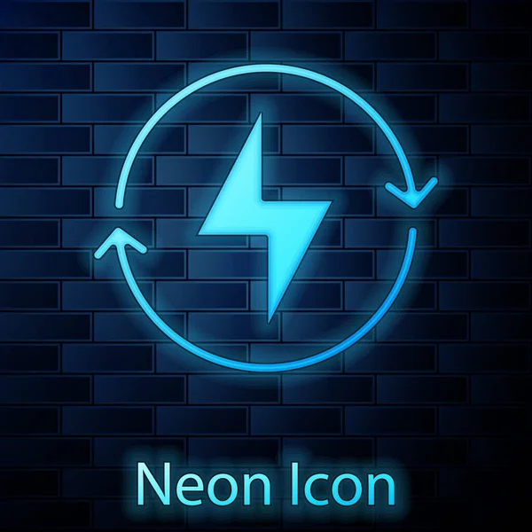 Gloeiende Neon Lightning Bout Pictogram Geïsoleerd Baksteen Muur Achtergrond Vlambordje — Stockvector