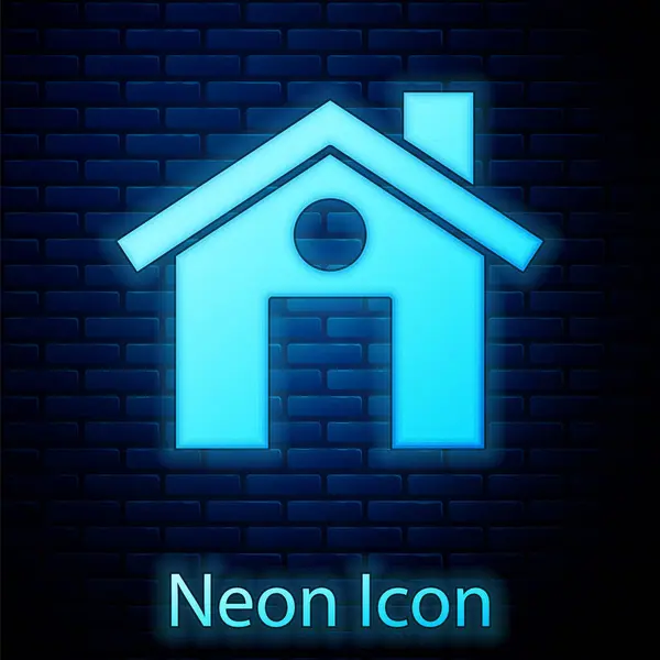 Leuchtende Neon House Ikone Isoliert Auf Backsteinwand Hintergrund Heimatsymbol Vektor — Stockvektor