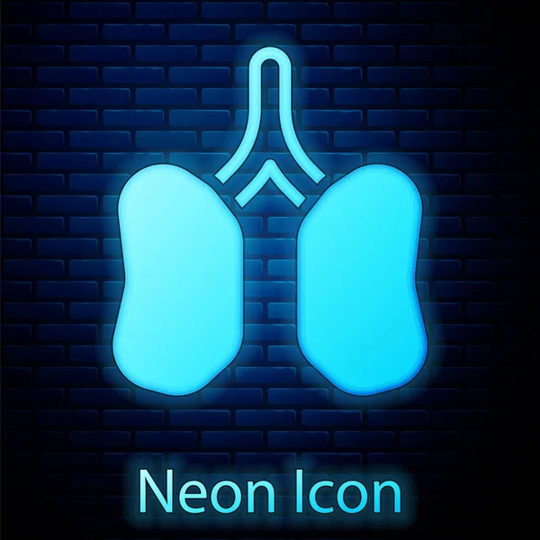 Icona Luminosa Neon Lungs Isolata Sfondo Muro Mattoni Vettore — Vettoriale Stock