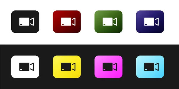 Set Play Video Button Icon Isoliert Auf Schwarzem Und Weißem — Stockvektor