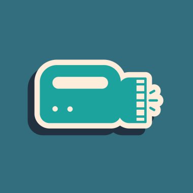 Yeşil Fenerin dalgıç simgesi yeşil arkaplanda izole edildi. Su altı ekipmanları. Uzun gölge tarzı. Vektör