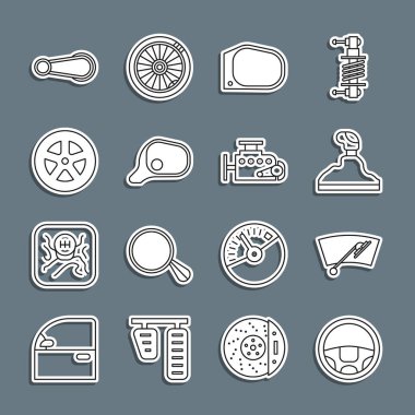 Hat direksiyonu, ön ekran sileceği, vites kolu, araba aynası, kapı kolu ve motor simgesi ayarlayın. Vektör