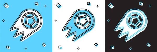 Définir Icône Ballon Football Isolé Sur Fond Bleu Blanc Noir — Image vectorielle