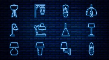 Ampul, yer lambası, masa, avize ve klasik sokak lambası ikonu. Vektör