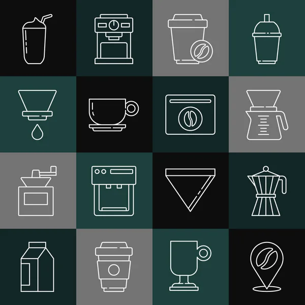 Set Baris Lokasi Dengan Biji Kopi Teko Kopi Moca Tuang Grafik Vektor