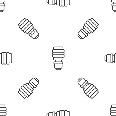 Gri çizgi LED ampul simgesi beyaz arka planda izole edilmiş kusursuz desen. Ekonomik LED ışıklı ampul. Enerji lambasını sakla. Vektör.