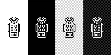 Siyah beyaz arkaplanda mikrofon simgesini ayır. Radyodaki mikrofondan. Sözcü işareti. Vektör.