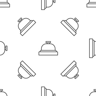 Gri çizgi otel servis çanı simgesi beyaz arka planda kusursuz desen izole etti. Resepsiyon zili. Vektör