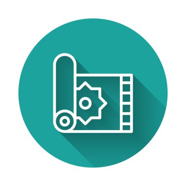 Beyaz çizgi Geleneksel halı kültürü Ramazan Arap kutlama ikonu uzun gölge arkaplan izole. Yeşil daire düğmesi. Vektör