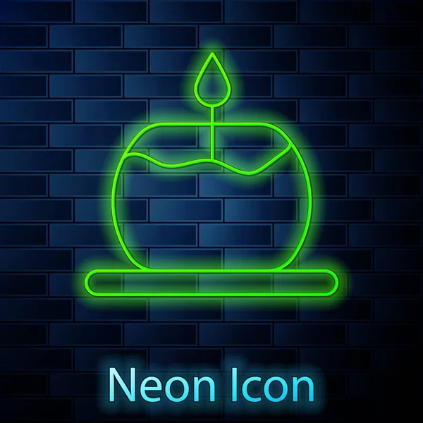 Glowing Neon Line Aroma Candle Icon Isolated Brick Wall Background - Stok Vektor