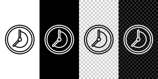 黒と白の背景に独立したラインクロックアイコンを設定します 時間の象徴だ ベクトル — ストックベクタ