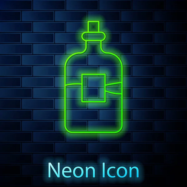 Glödande Neon Line Glasflaska Vodka Ikon Isolerad Tegelvägg Bakgrund Vektor — Stock vektor