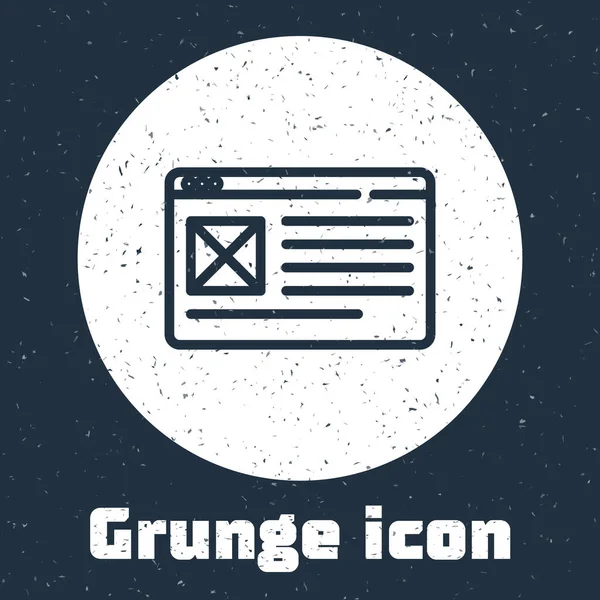 Grunge Line Browserfenster Icon Isoliert Auf Grauem Hintergrund Monochrome Vintage — Stockvektor