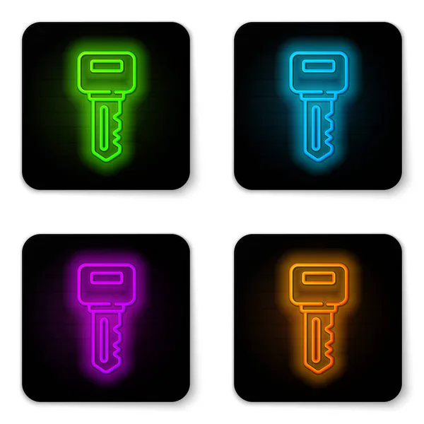 Ragyogó Neon Vonal Ház Kulcs Ikon Elszigetelt Fehér Háttér Fekete — Stock Vector