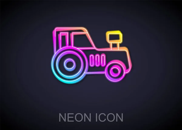 Glödande Neon Linje Traktor Ikon Isolerad Svart Bakgrund Vektor — Stock vektor