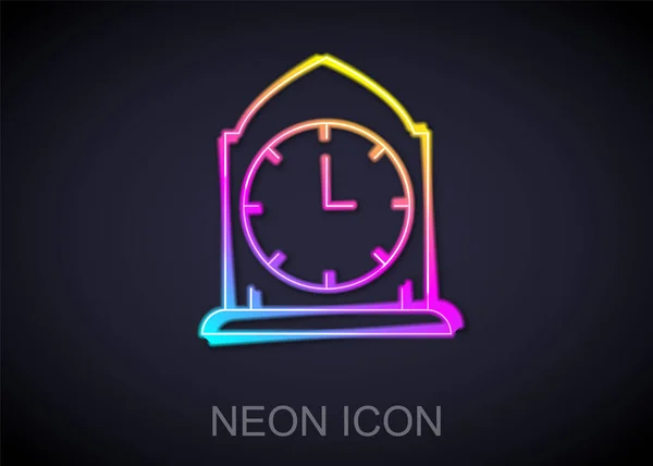 Glödande Neon Linje Klocka Ikonen Isolerad Svart Bakgrund Tidssymbol Vektor — Stock vektor