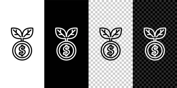 Setzen Sie Die Linie Dollar Pflanzensymbol Isoliert Auf Schwarz Weißem — Stockvektor