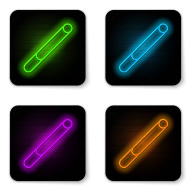 Parlayan neon hattı sigara simgesi beyaz arkaplanda izole edildi. Tütün tabelası. Sigara içme sembolü. Siyah kare düğme. Vektör