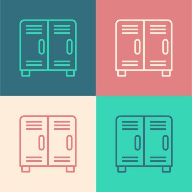 Pop Art Line Locker ya da hokey, futbol, basketbol takımı ya da renkli arka planda izole edilmiş işçiler için soyunma odası. Vektör