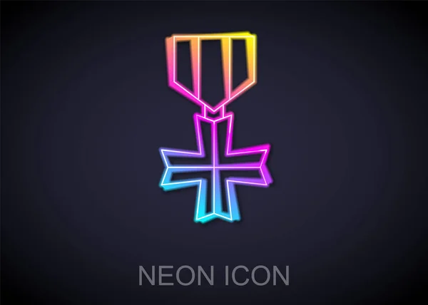 Linea Neon Incandescente Icona Della Medaglia Merito Militare Isolata Sfondo — Vettoriale Stock