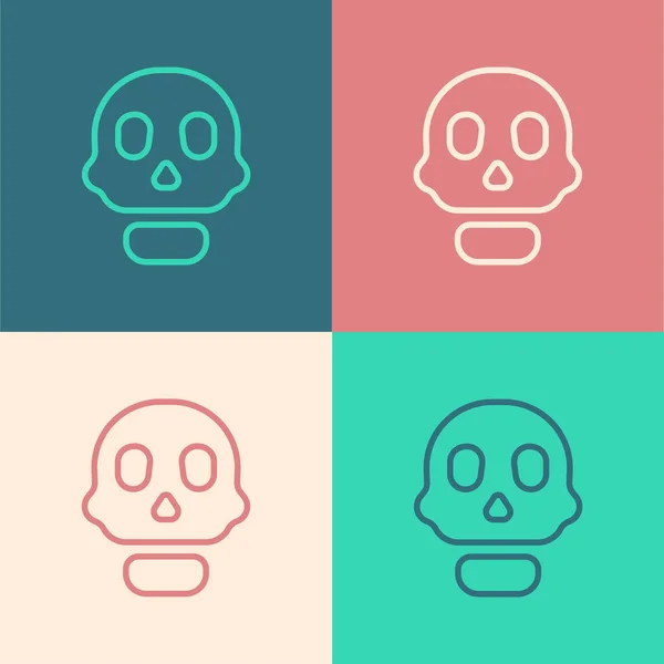 Pop Art Line Skull Icon Isolated Color Background Happy Halloween — Stock Vector