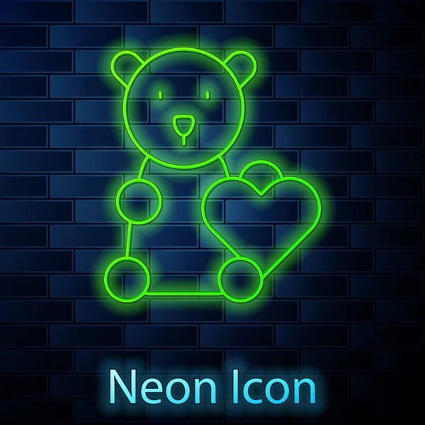 Žhnoucí Neonová Čára Darovat Dětskou Hračku Ikonu Izolované Cihlové Zdi — Stockový vektor