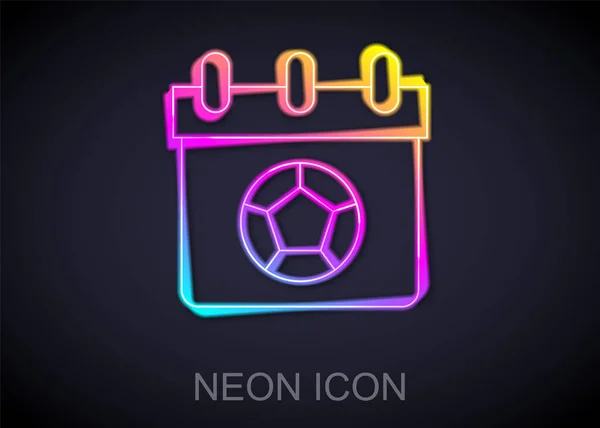 Zářící Neonová Čára Fotbal Nebo Fotbalový Kalendář Ikona Izolované Černém — Stockový vektor