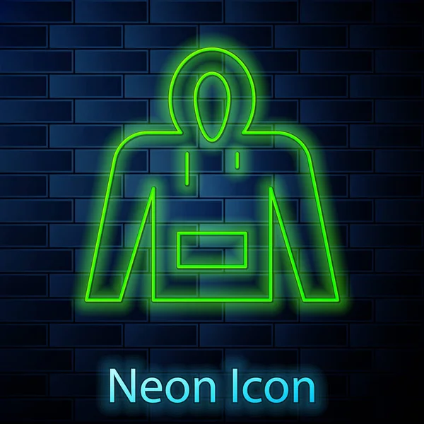 Glowing Neon Line Hoodie Icon Isolated Brick Wall Background Hooded — Stock Vector