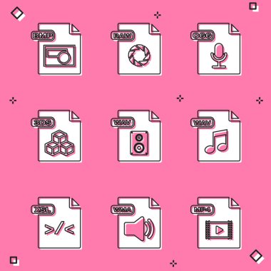 BMP dosya belgesini, RAW, OGG, 3DS, WAV, XSL ve WMA simgesini ayarla. Vektör