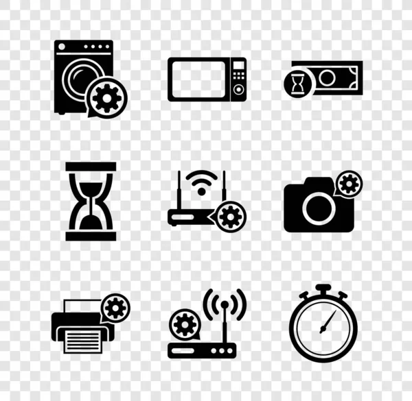 Réglage Laveuse, Four à micro-ondes, Paiements rapides, Imprimante, Routeur et wi-fi et Chronomètre icône. Vecteur — Image vectorielle