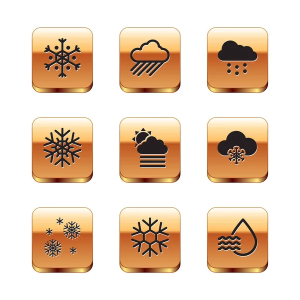 Set Snowflake, Fog and cloud with sun, and Cloud snow icon. Vector — Stock Vector